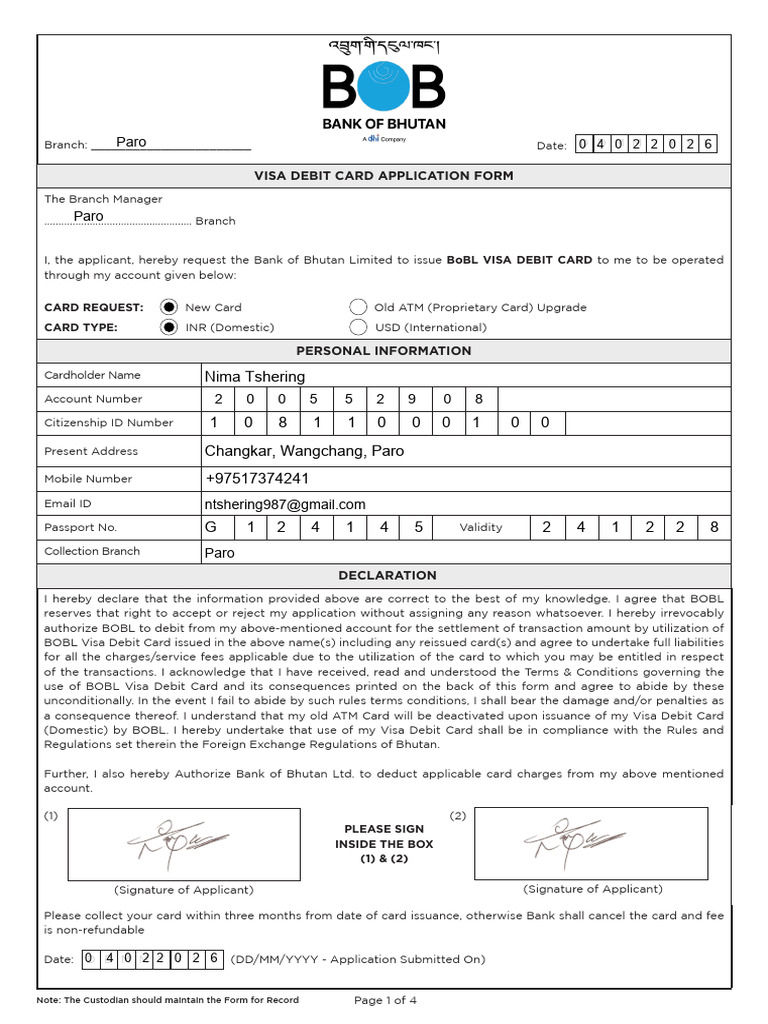 Visa Debit Card Application Form | PDF | Debit Card | Personal ...