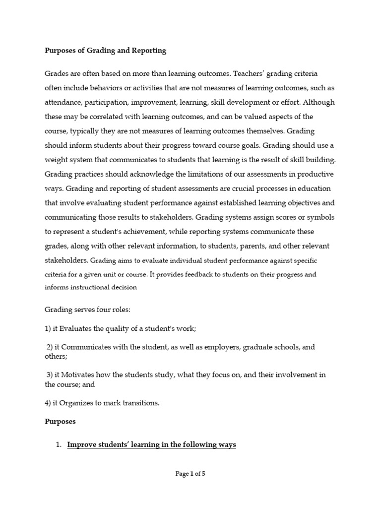 Purposes of Grading and Reporting | PDF | Learning | Cognitive Science