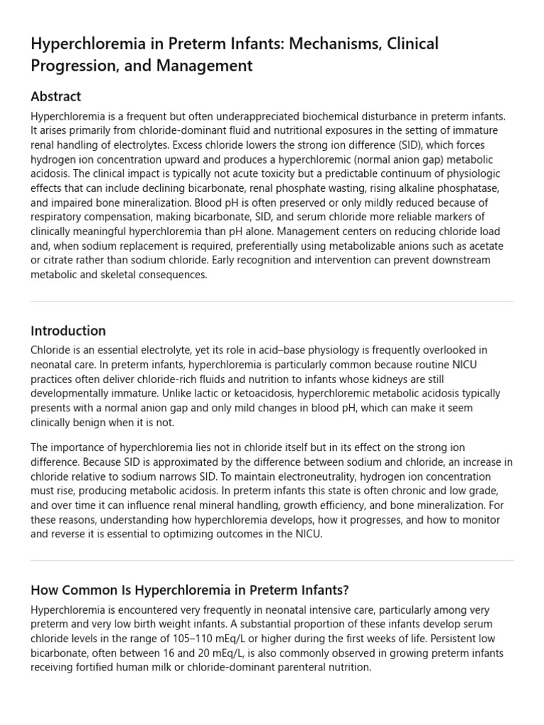 Hyperchloremia in Preterm Infants | PDF | Medical Specialties ...