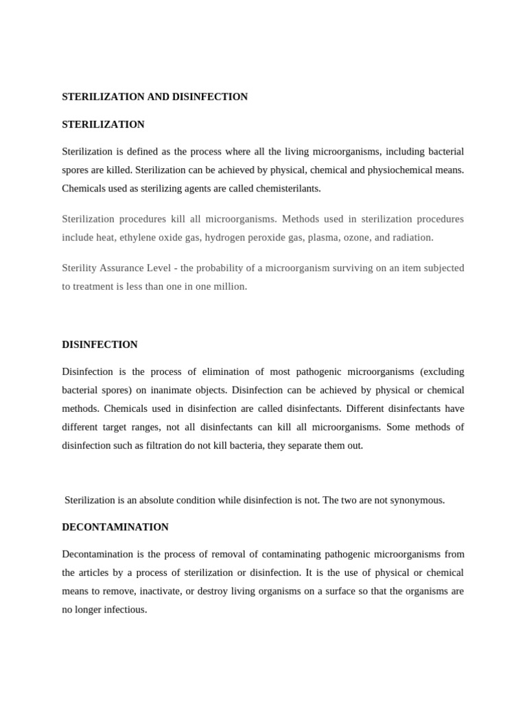 Sterilization and Disinfection | PDF | Disinfectant | Sterilization ...