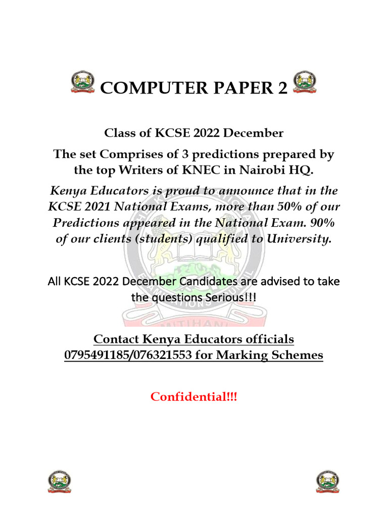 Comp Pp2 Expected Qns in Kcse | PDF | Employment | Computing