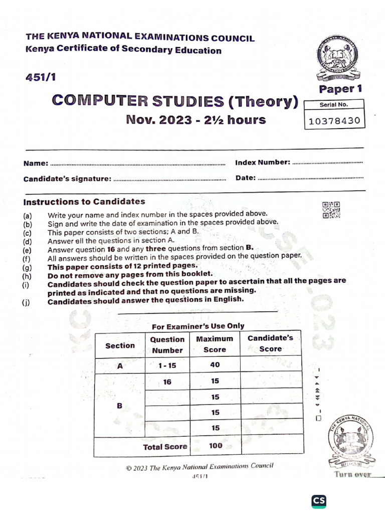 Comp Pp1 Kcse 2023 | PDF