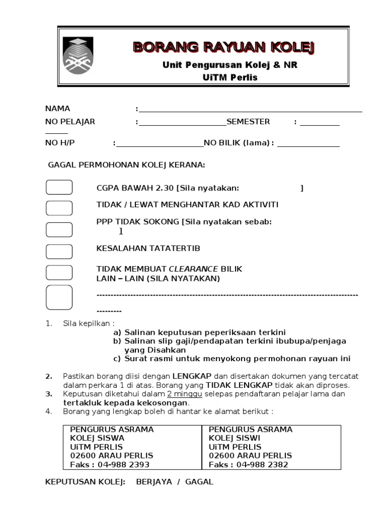 Unit Pengurusan Kolej Nr Uitm Perlis