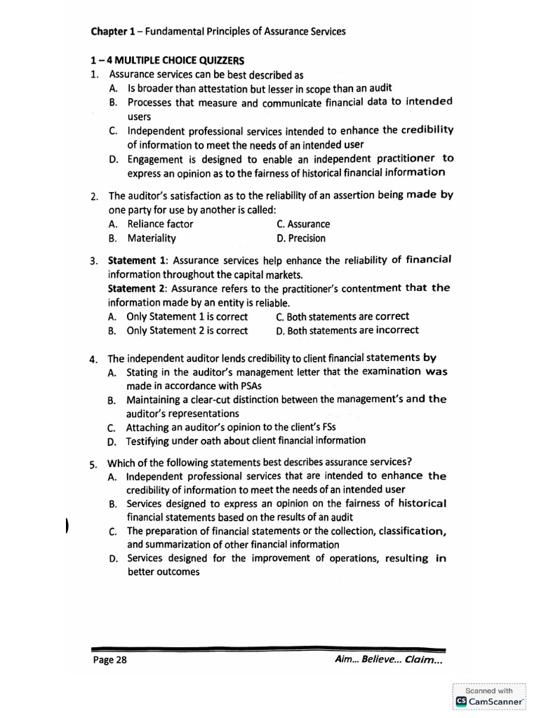 Audit Chapter 1 Practice Quiz | PDF