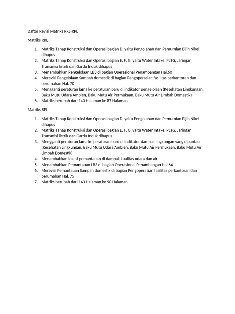 Daftar Revisi Matriks RKL-RPL | PDF