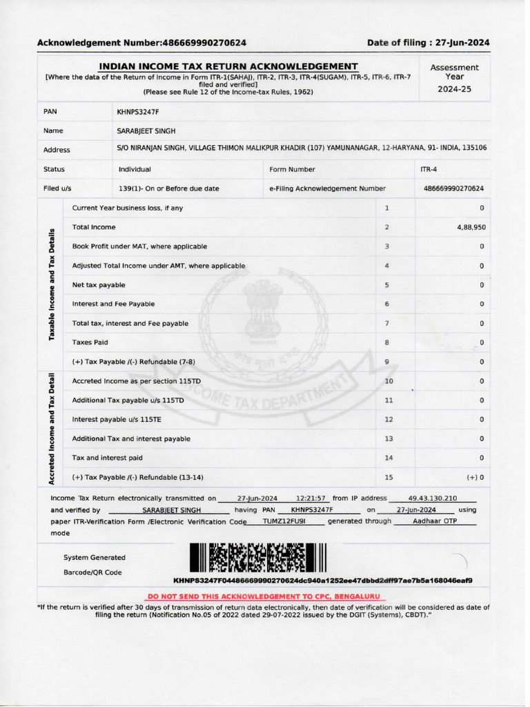 Income Tax Return | PDF