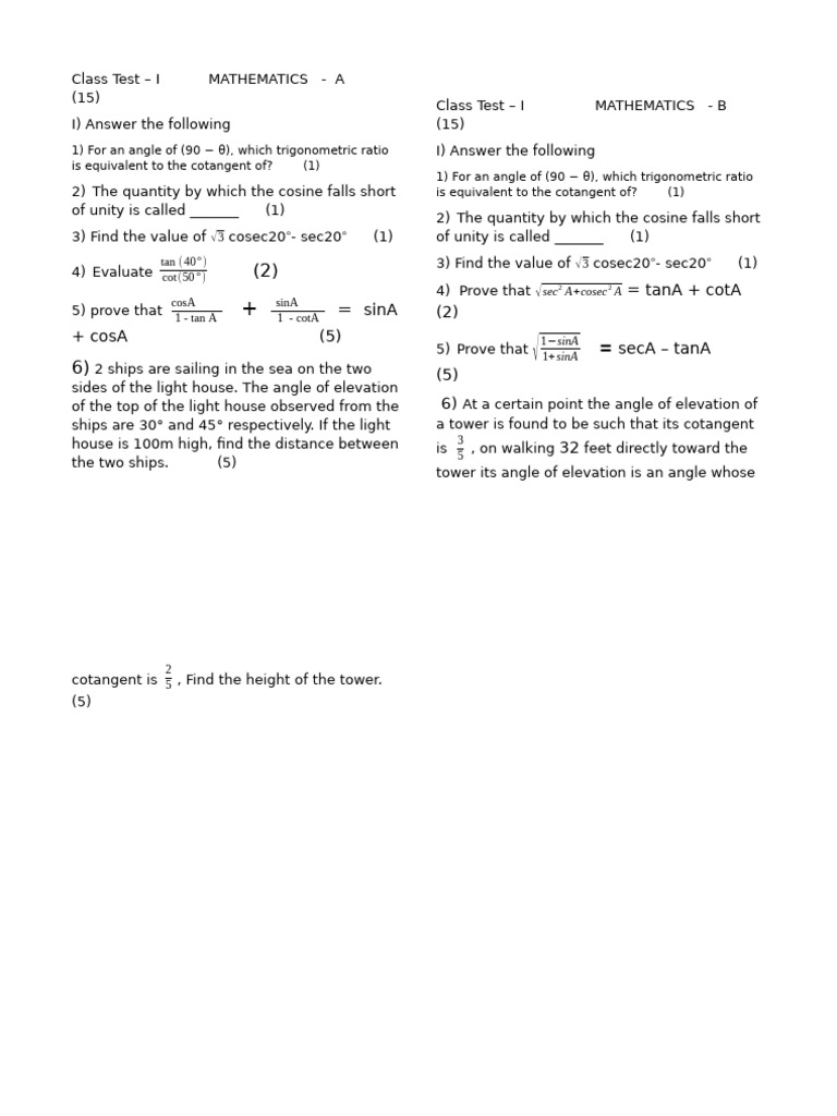 Class Test New Batch 1 | PDF