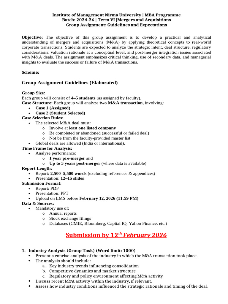 26 M&a Group Guidelines | PDF | Mergers And Acquisitions | Business ...