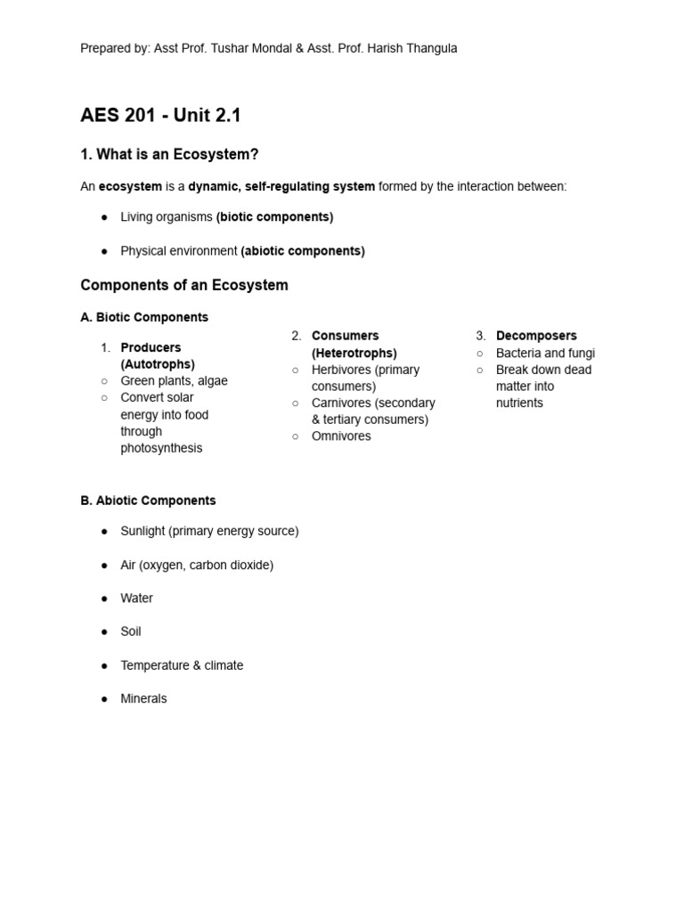 EVS Unit 2.1 Notes | PDF | Ecosystem | Food Web