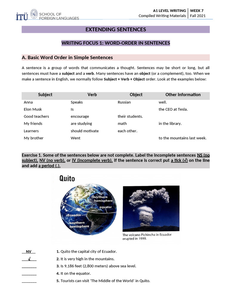 Week 7 - Extending Sentences (Students) | PDF | Verb | Plural