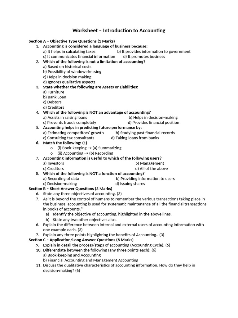 Worksheet Class 11 Chapter 1 and 2 | PDF | Debits And Credits | Business