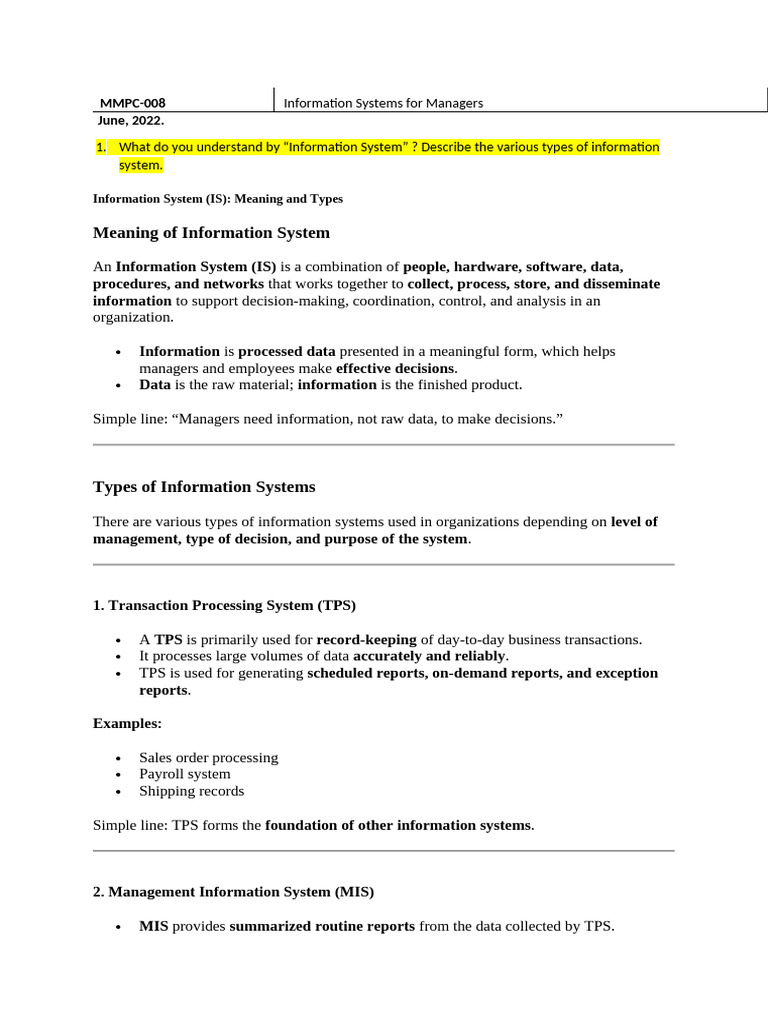 MMPC-008 Information Systems for Managers Done | PDF | Databases ...