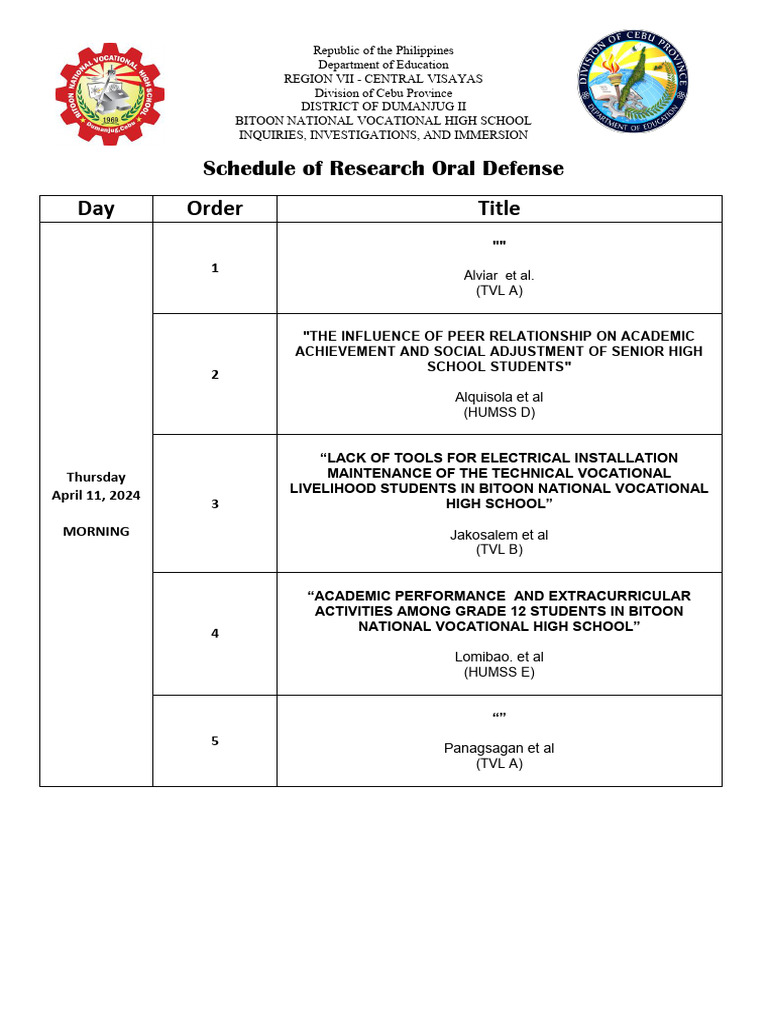 Updated Schedule For Research Defense | PDF