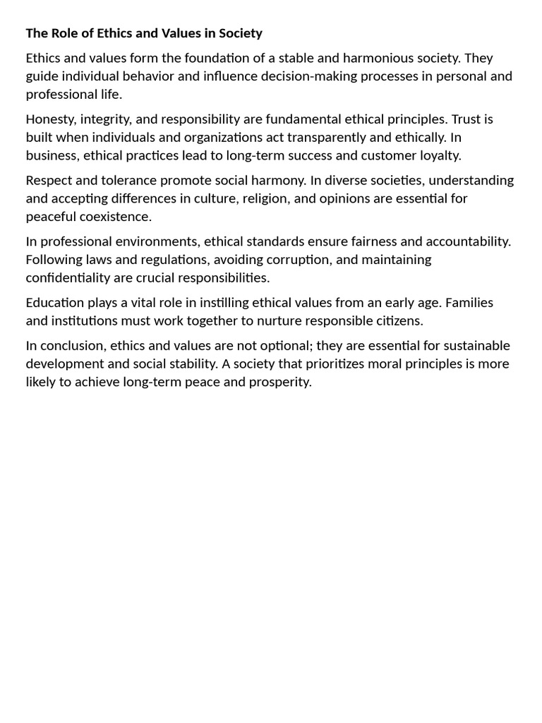 The Role of Ethics and Values in Society | PDF