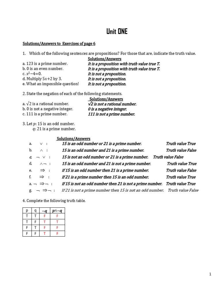Maths Exercise Answer for Cha 1-4 | PDF | Numbers | Proposition