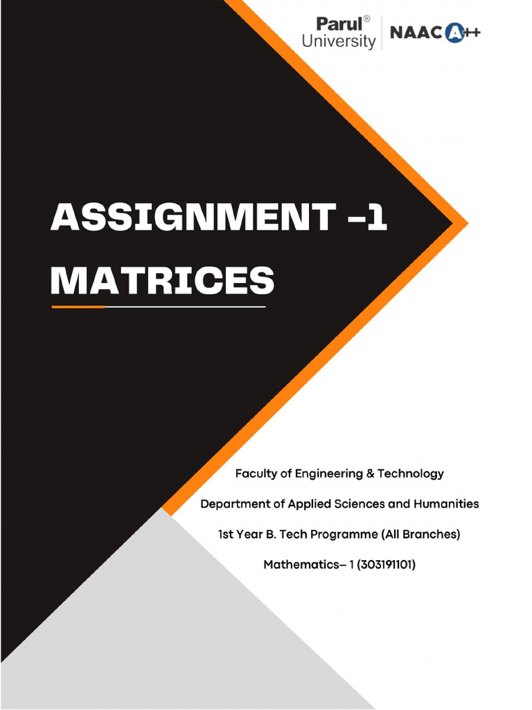 Assignment 1 Mathematics 2024-25-1 | PDF | Matrix (Mathematics ...