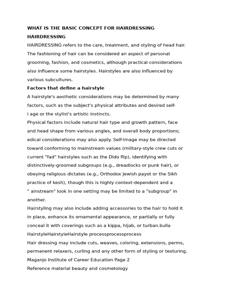 What Is The Basic Concept For Hairdressing | PDF | Hair | Hairstyle