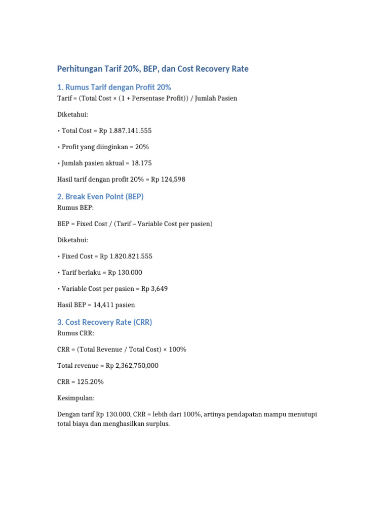 Perhitungan Tarif BEP CRR | PDF