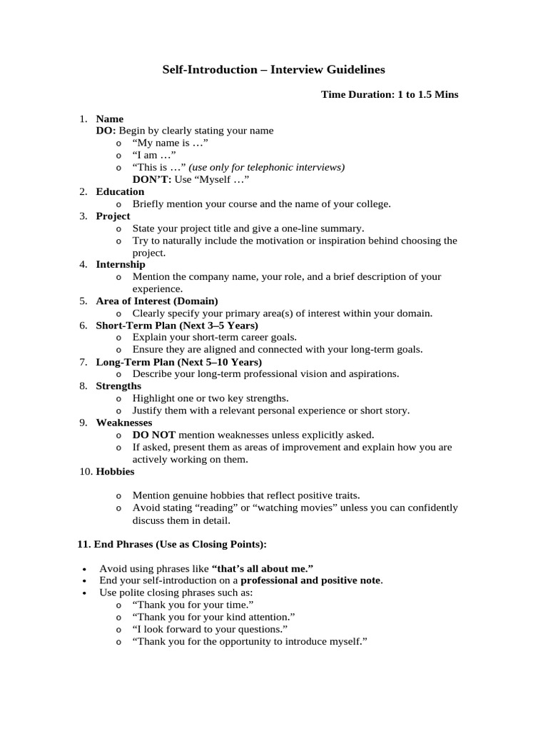 Self Introduction Template and Sample | PDF | Computing | Cognition