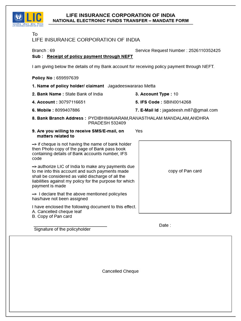 NEFT Form 2526110352425 | PDF