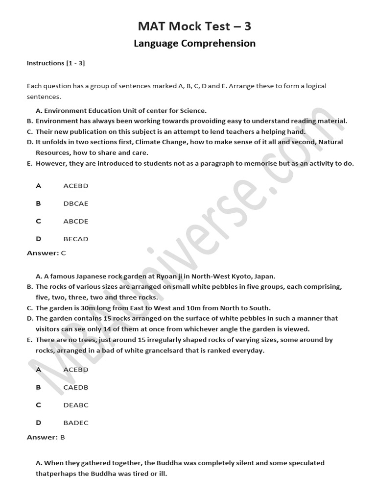 MAT Mock Test 3 PDF | PDF | Air Pollution | Alexander Technique