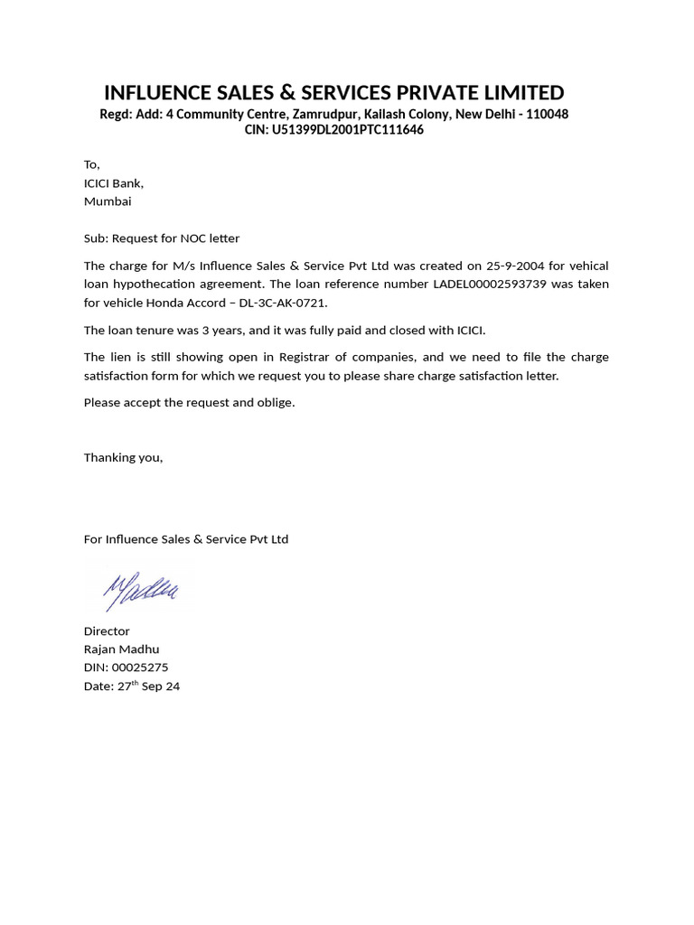 Letter For Lien Satisfaction | PDF