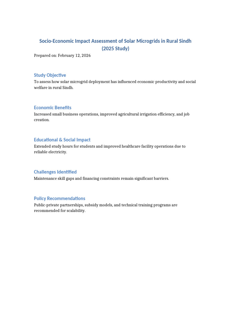 Socio Economic Impact Solar Microgrids Sindh 2025 | PDF