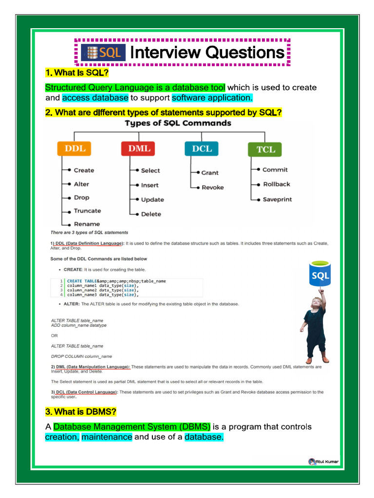 SQL Important Questions | PDF