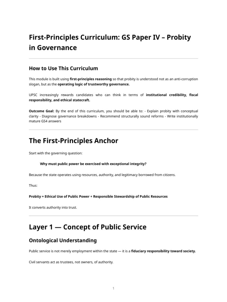 Probity in Governance First-Principles Curriculum | PDF | Governance ...