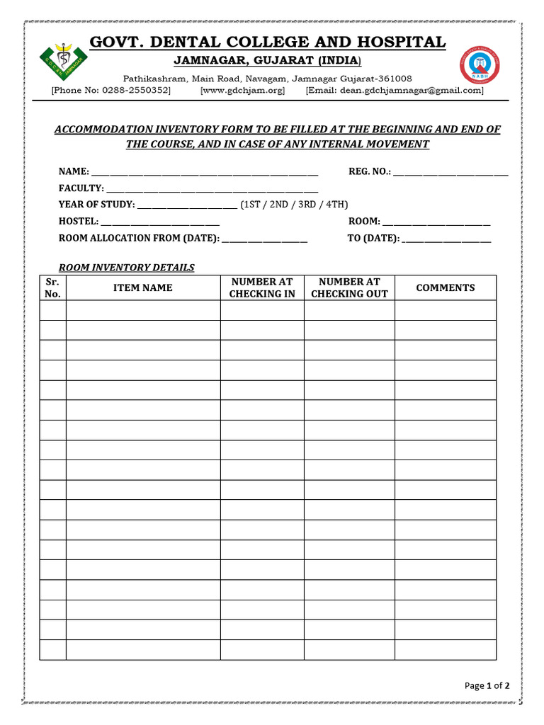Accommodation Inventory Form | PDF