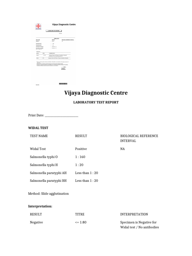 Vijaya Widal Test Report Editable | PDF