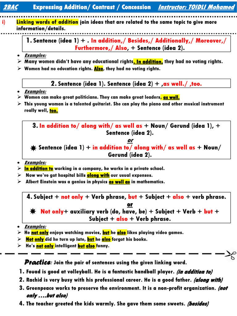 Functions Addition Concession 2BAC | PDF | Verb | Sentence (Linguistics)