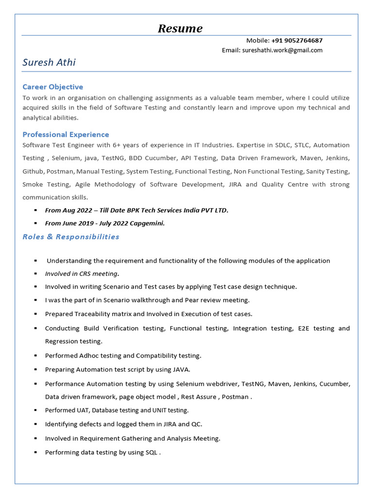 SureshAthi Automation Resume | PDF | Software Testing | Selenium (Software)