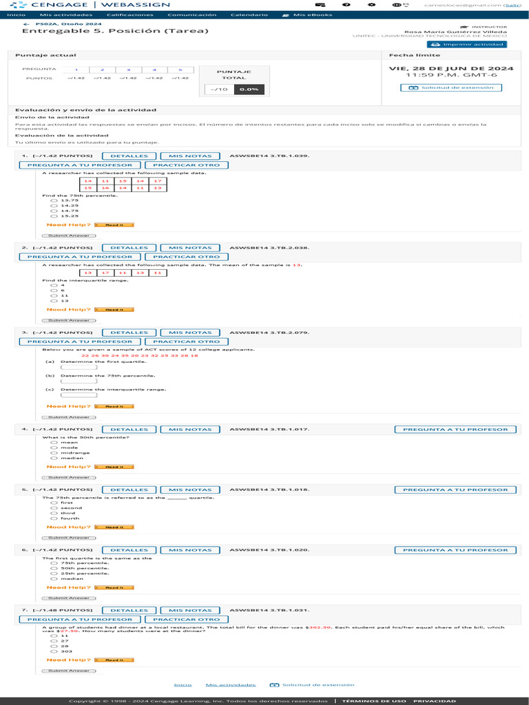 Entregable 5. Posición - PS02A, Fall 2024 WebAssign | PDF