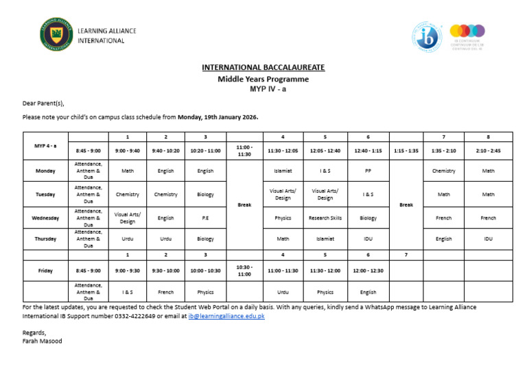 3685 Myp IV a Class Schedule.docx (2) | PDF | Educational Assessment ...