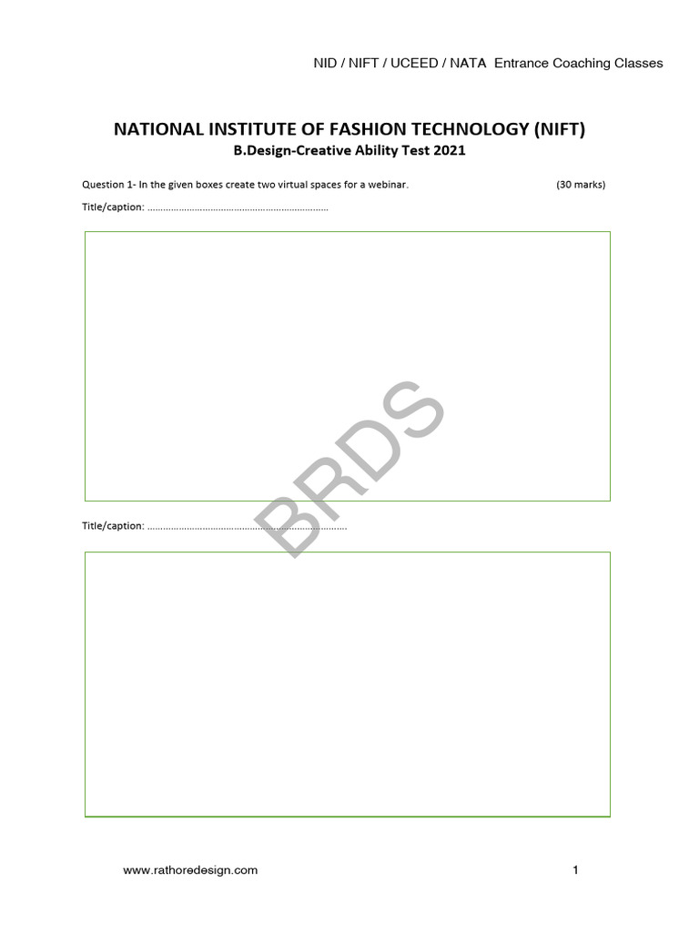 Nift b.des 2021 Original Paper | PDF