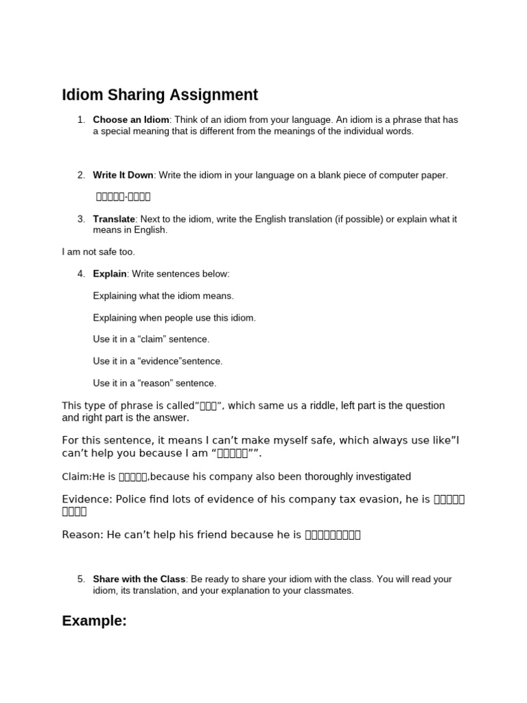 Idiom Sharing Assignment | PDF