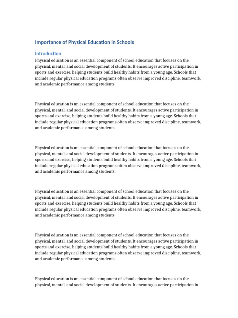 Material1 Importance of Physical Education Long | PDF | Physical ...