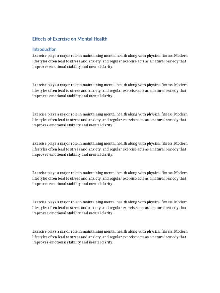 Material2 Effects of Exercise on Mental Health Long | PDF | Physical ...