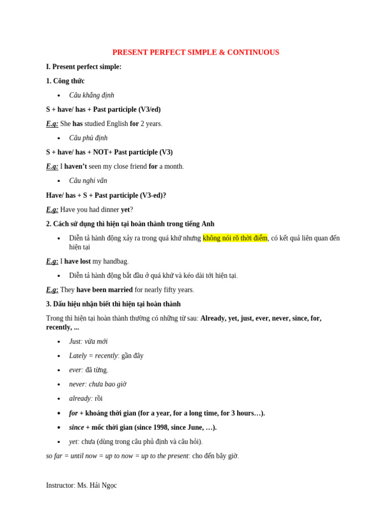 Present Perfect Simple & Continuous | PDF