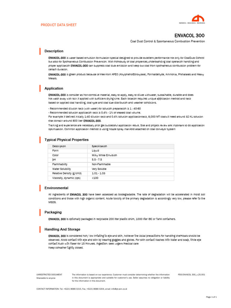 PDS_ENVACOL-300_v.25.001_Coal Dust Control & Sponcom Prevention ...