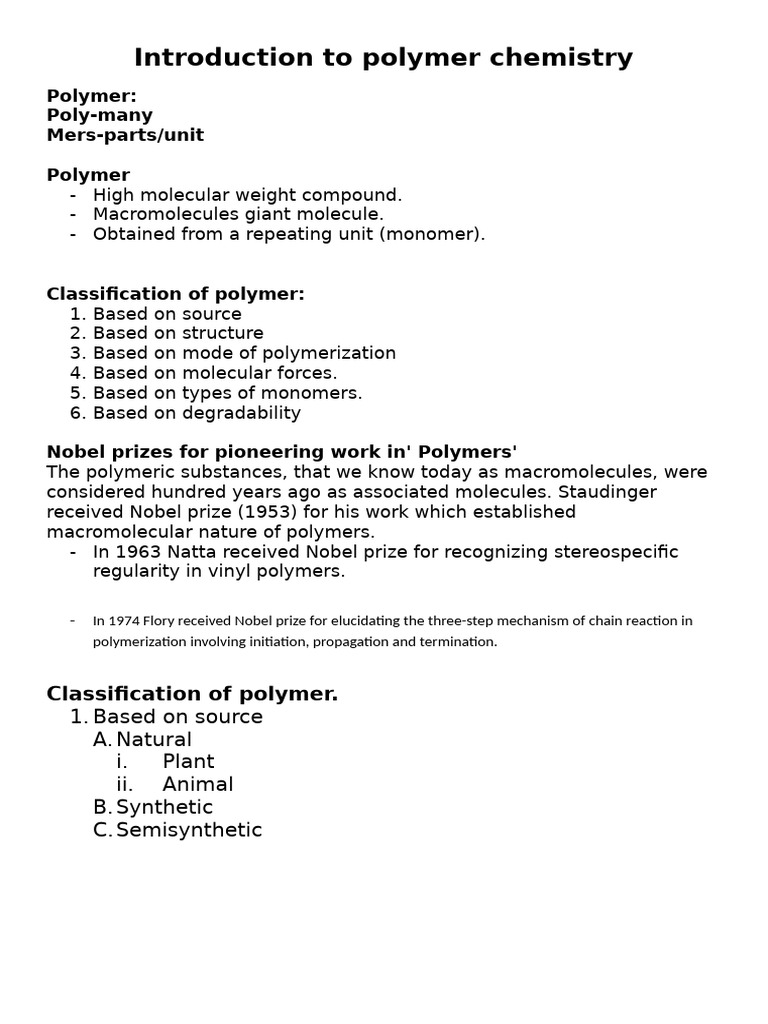 Introduction to Polymer Chemistry | PDF | Polymers | Polyethylene