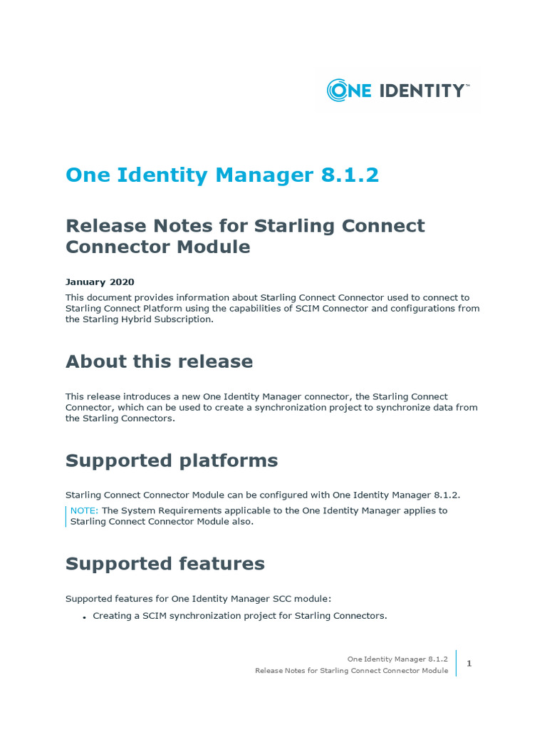 OneIM_StarlingConnectConnector_ReleaseNotes | PDF | Networking | Web Server