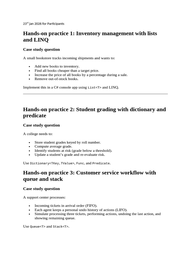 23rd Jan 2026 Handson For Participants | PDF