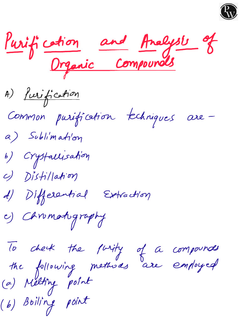 Purification and Analysis of Organic Compounds Handwritten Notes ...