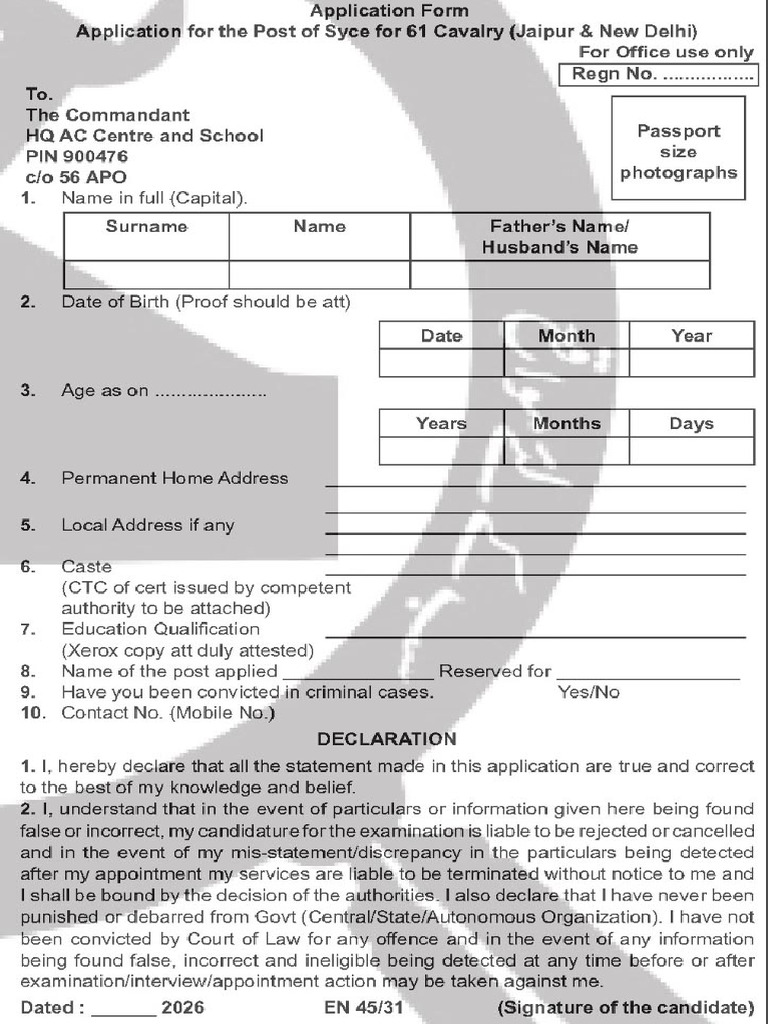 61 Cavalry Group - 'C' Form - 2026 | PDF