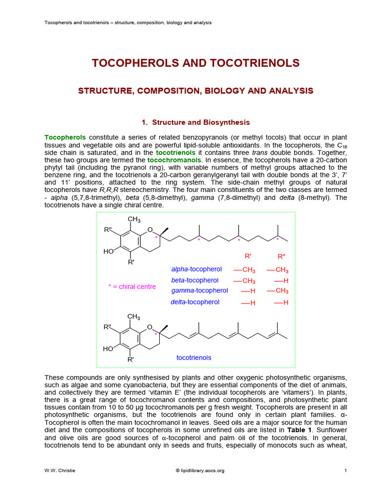 Tocopherols and Tocotrienols Review File | PDF | Antioxidant | Vitamin E