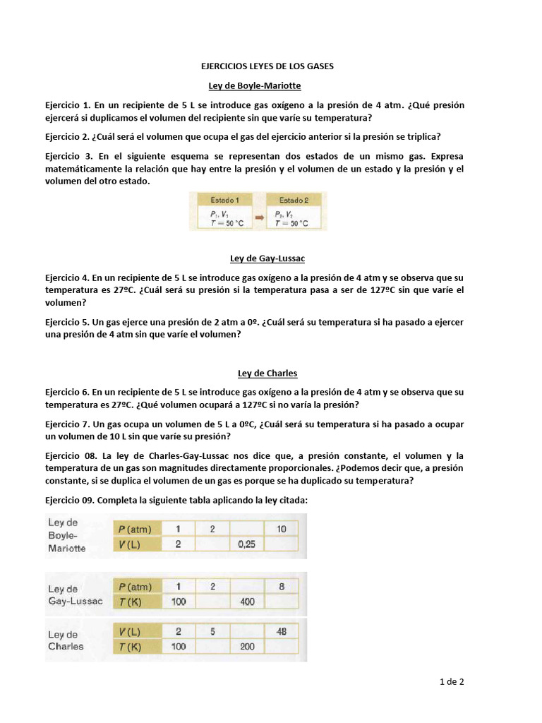Ejercicios Ley de Los Gases | PDF | Gases | Cantidades fisicas