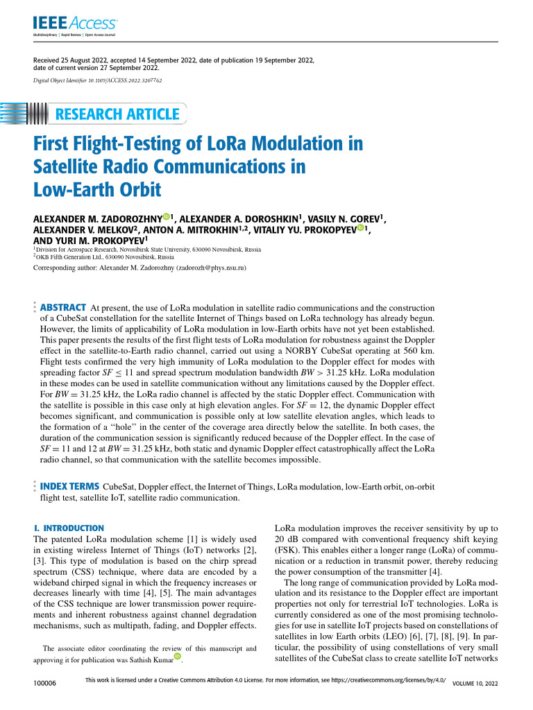 First Flight-Testing of LoRa Modulation in Satellite Radio ...