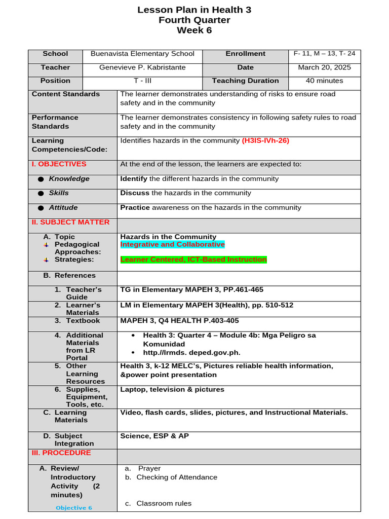 LP Health 3 Final | PDF | Learning | Teachers